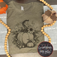 Load image into Gallery viewer, Beautiful Fall Floral Pumpkin Sketch Tee
